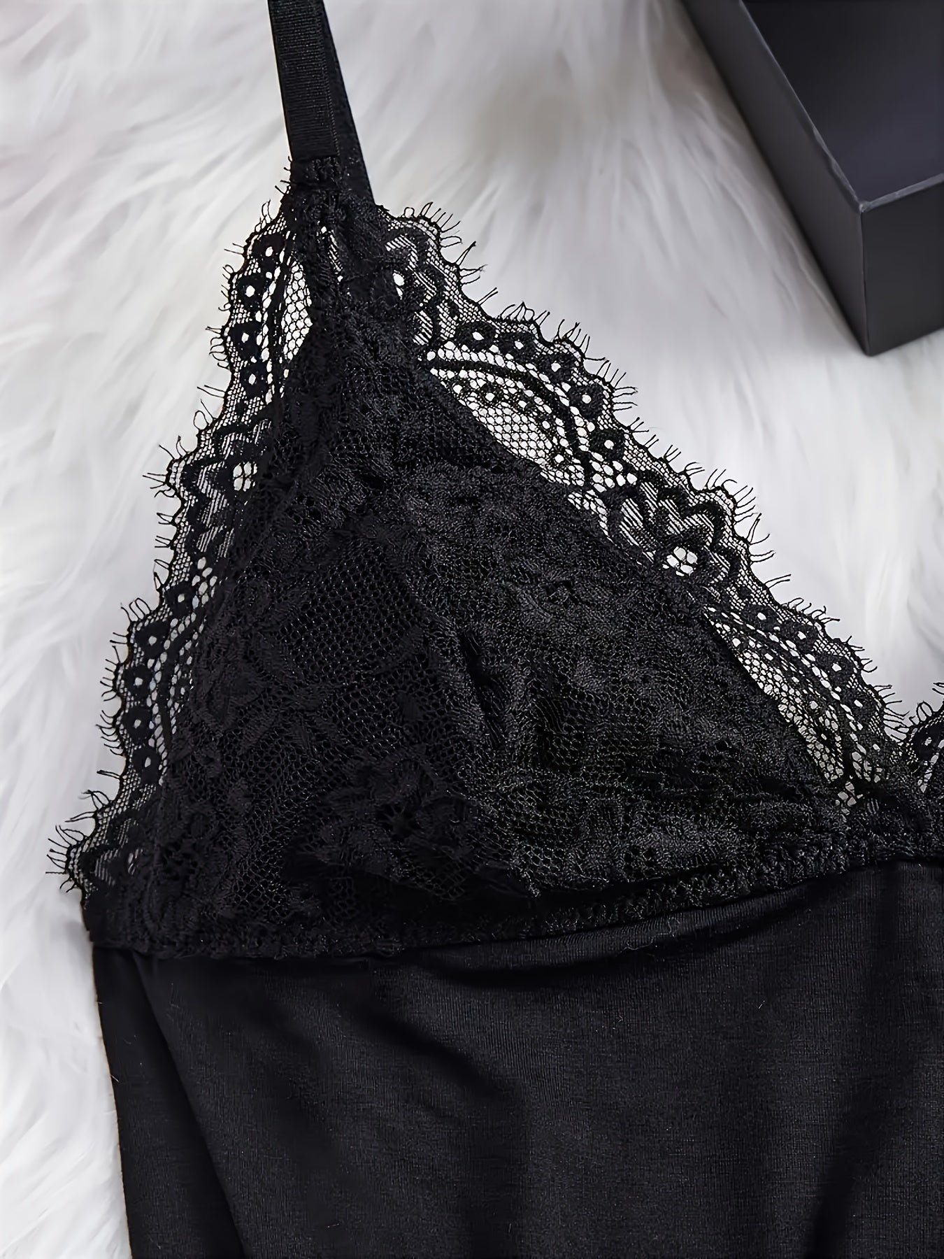 Flirty Lace Deep V Lingerie Set - Backless, Semi-Sheer, Breathable Fabric with Floral Bow - Perfect for Confident Nights
