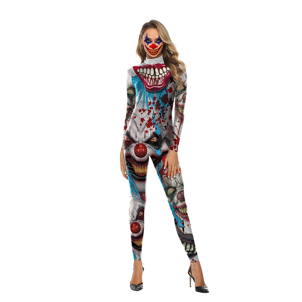 Color Cosplayer Halloween Purim Carnival Costume Women and Men Joker Cosplay Bodysuit Movie Costume Clown Sexy Zentai Catsuits