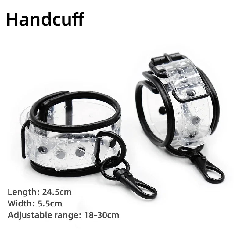 Bdsm Adjustable Transparent PVC Handcuffs Ankle Cuffs Neck Collar Manacle BDSM Bondage Sex Toy for Couples Restraints Shackles