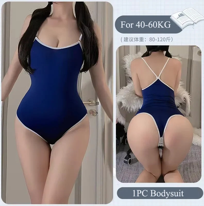 Sexy Japanese School Swimsuit Cosplay Jumpsuit Underwear Open Crotch Lingerie Panties Fancy Bodysuit Adult Female Costumes Sex