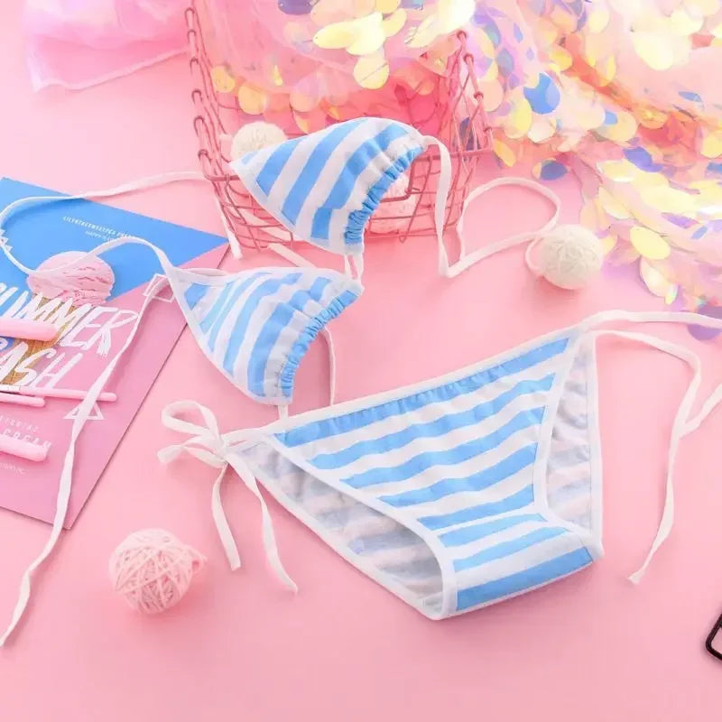 Blue or Pink White Striped Mini Bikini