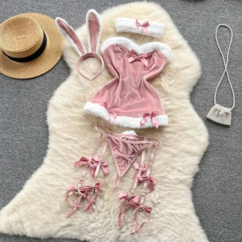 Faux Fur and Velvet Sexy Bunny Lingerie Outfit