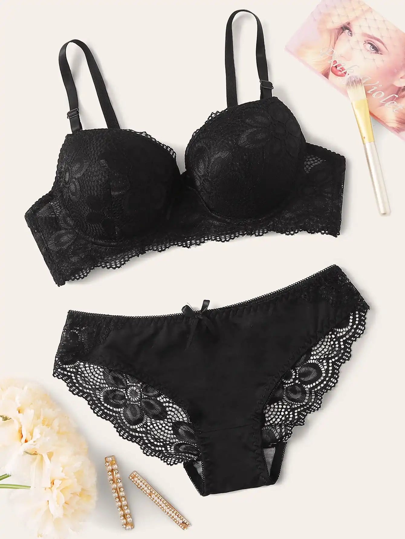 Floral Two Pieces Bras Panties Set