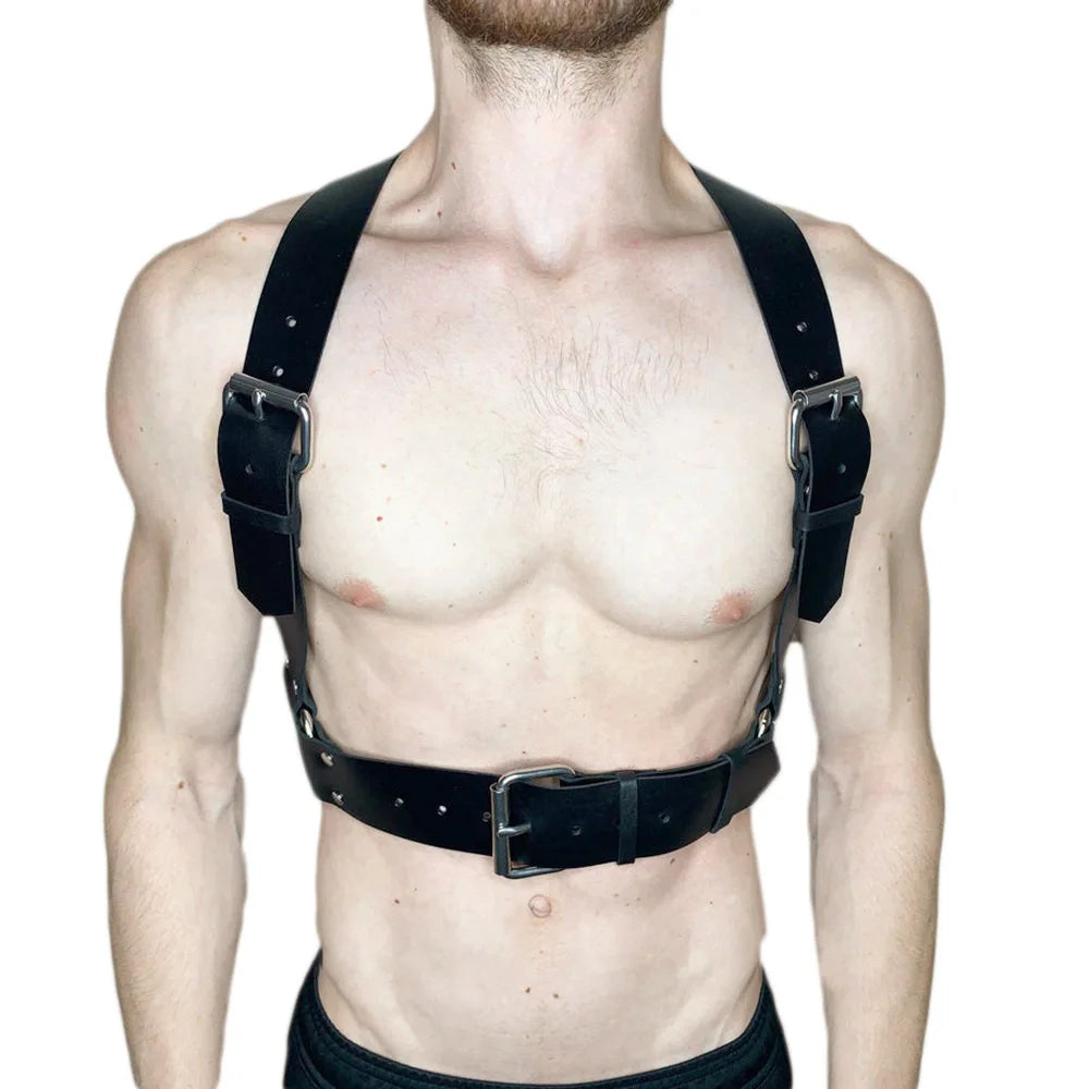 Goth Bdsm Neck Hand Bondage PU Leather Body Harness Sexy Men Gay Bdsm Harness Belt Fetish Erotic Costume Adult Sex Accessories