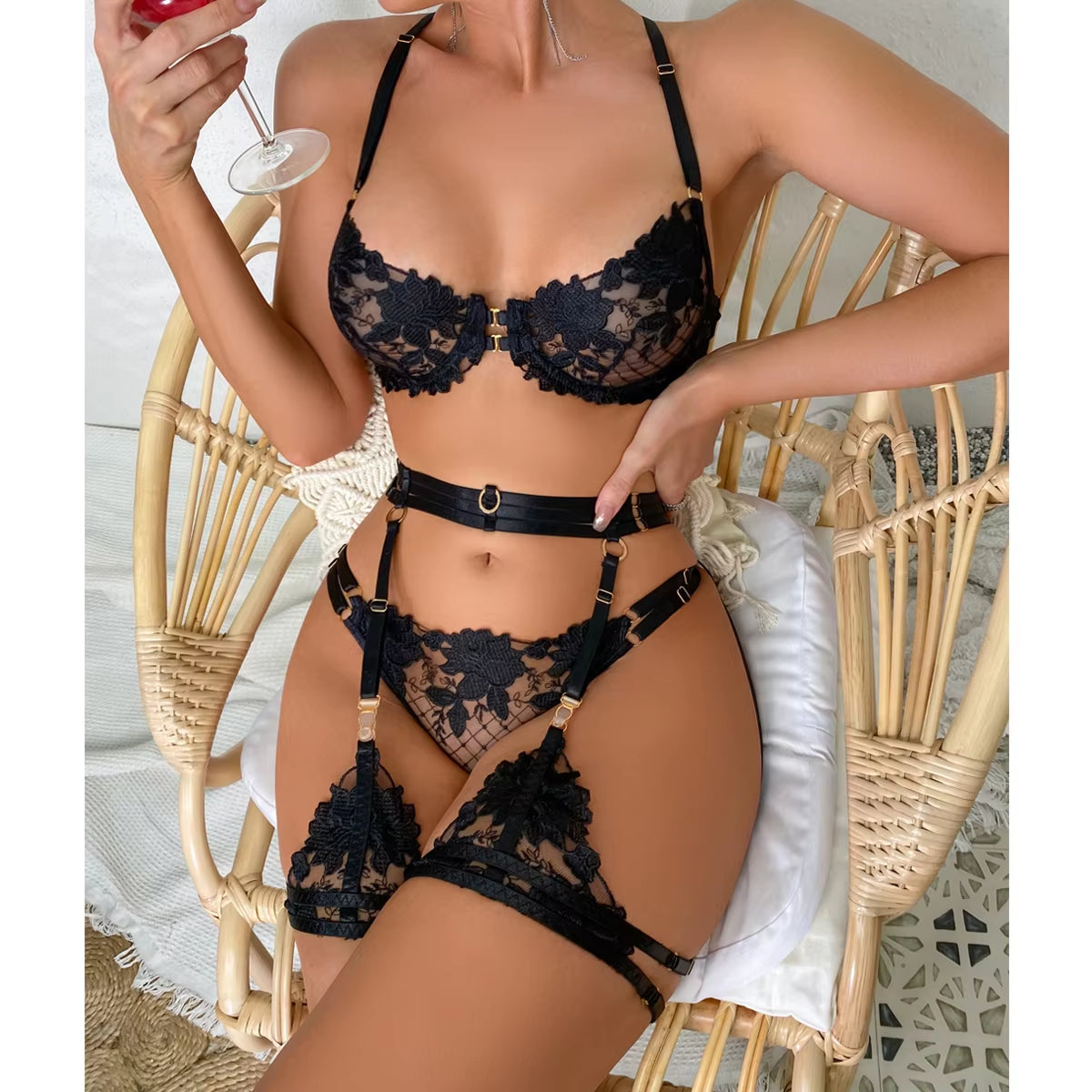 Lady Floral Lace Embroidery Lingerie Sets Women See-Through Bra and Panty Set Underwear Sexy Hot Int...