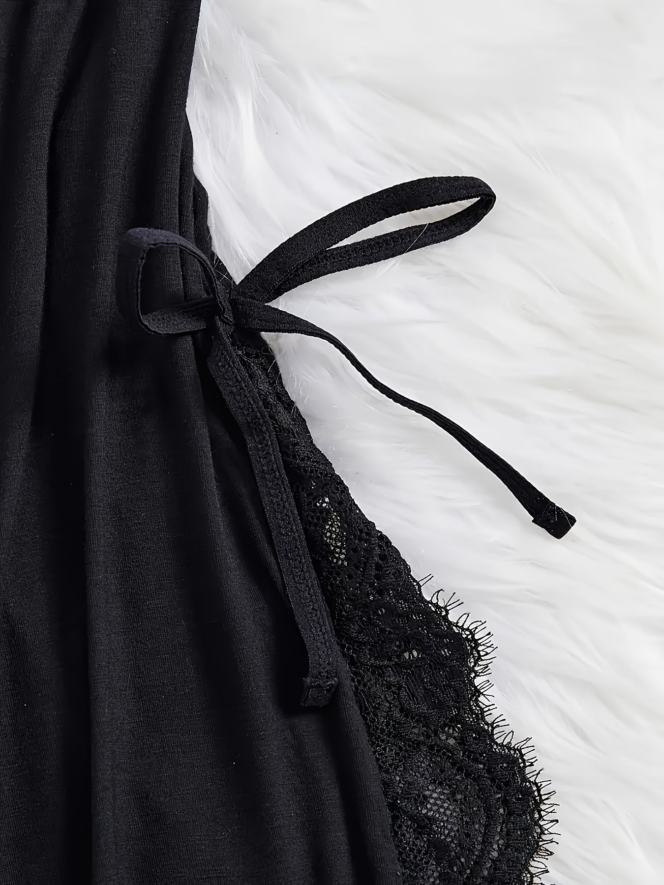 Flirty Lace Deep V Lingerie Set - Backless, Semi-Sheer, Breathable Fabric with Floral Bow - Perfect for Confident Nights
