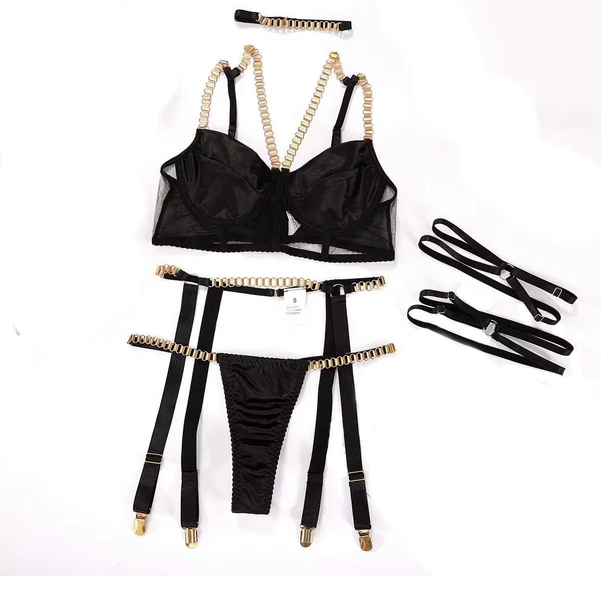 Chain Strap Bra Set - Sexy Lingerie with Garter and Panties for the Ultimate Sensual Experience
