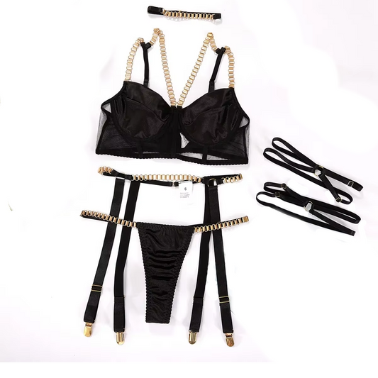 Chain Strap Bra Set - Sexy Lingerie with Garter and Panties for the Ultimate Sensual Experience