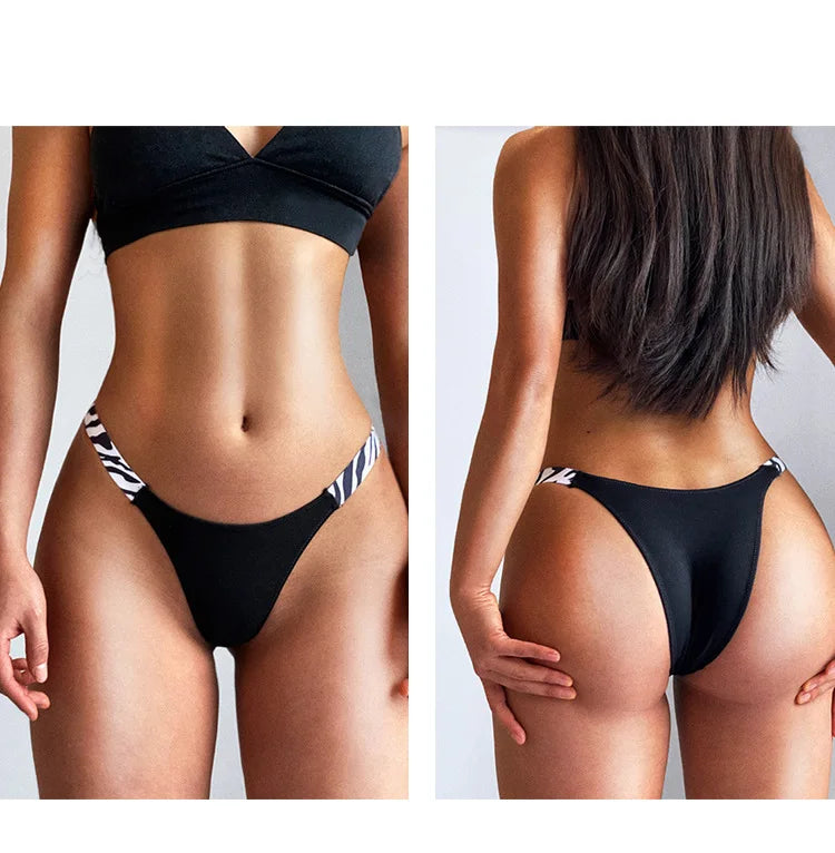 European New Solid Color Panties Zebra G-String Low Waist Seamless Underpants
