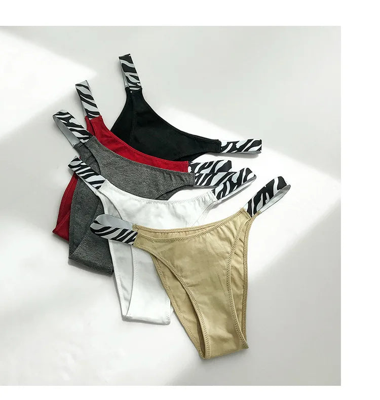 European New Solid Color Panties Zebra G-String Low Waist Seamless Underpants