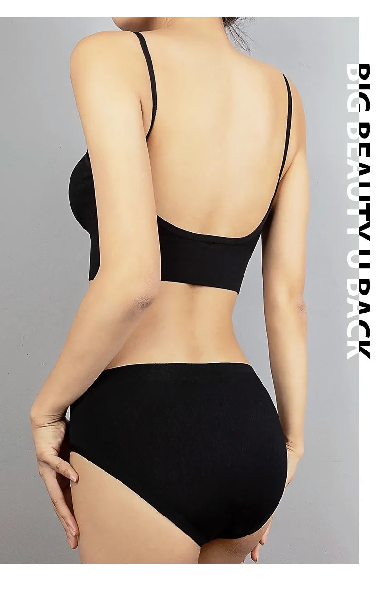 Sexy Seamless Backless Cotton Bra and Panty Set