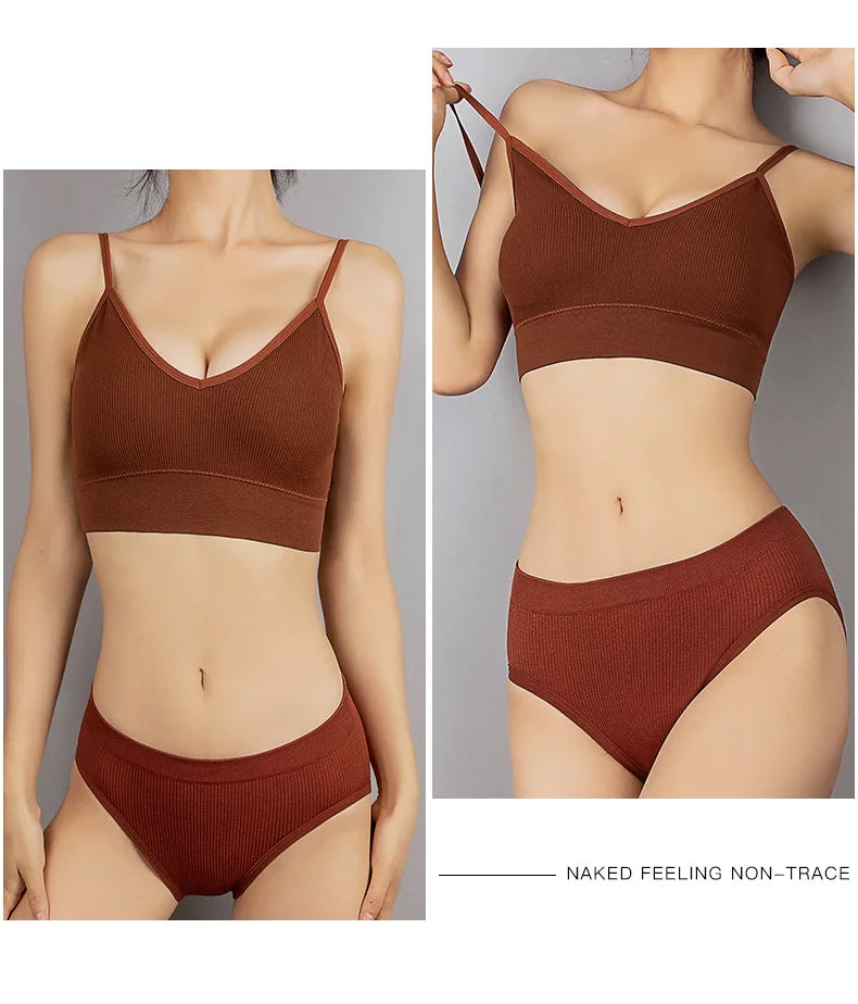Sexy Seamless Backless Cotton Bra and Panty Set