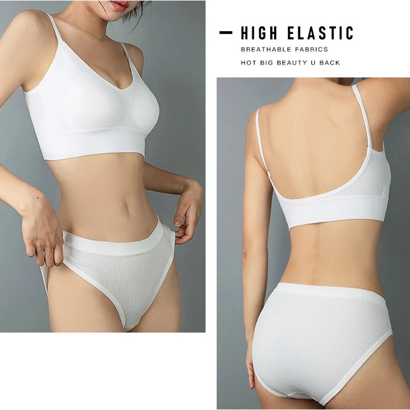 Sexy Seamless Backless Cotton Bra and Panty Set