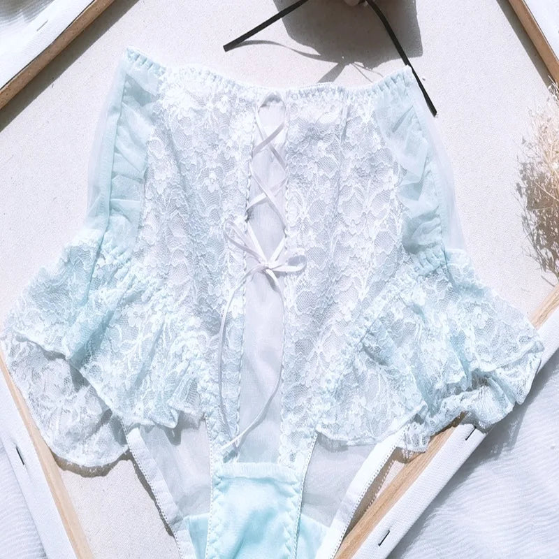Japanese Style Plus Size Female White Panties Sweet Cross Bow Girl's Lingerie Kawaii Underwear Palace Ruffles Lace Briefs 6XL