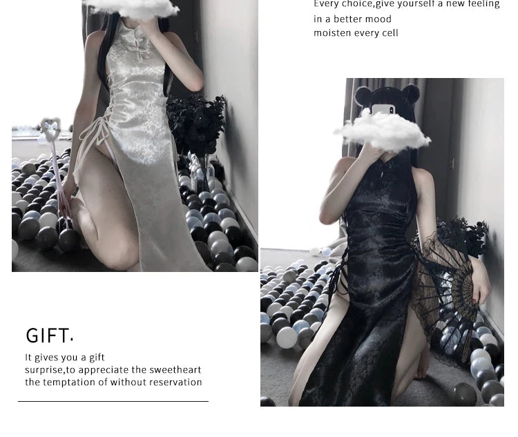 Hot Sexy Lingerie High Split Dress Cheongsam Pajamas Women Role-playing Uniform Baby Dolls Exotic Apparel Cosplay Costumes
