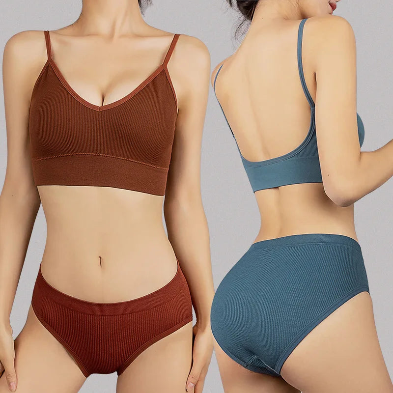 Sexy Seamless Backless Cotton Bra and Panty Set