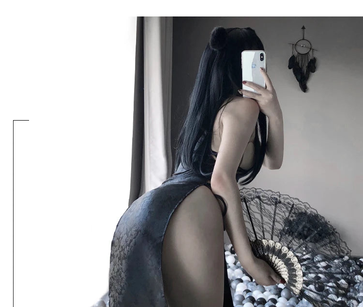 Hot Sexy Lingerie High Split Dress Cheongsam Pajamas Women Role-playing Uniform Baby Dolls Exotic Apparel Cosplay Costumes
