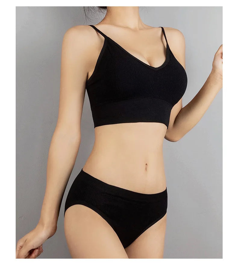 Sexy Seamless Backless Cotton Bra and Panty Set