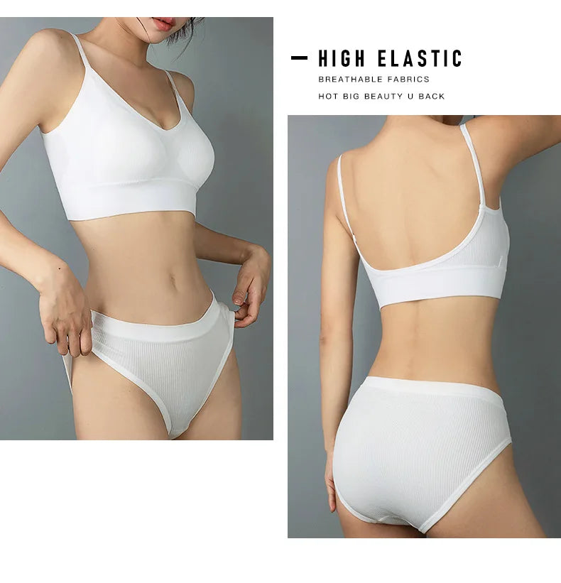 Sexy Seamless Backless Cotton Bra and Panty Set