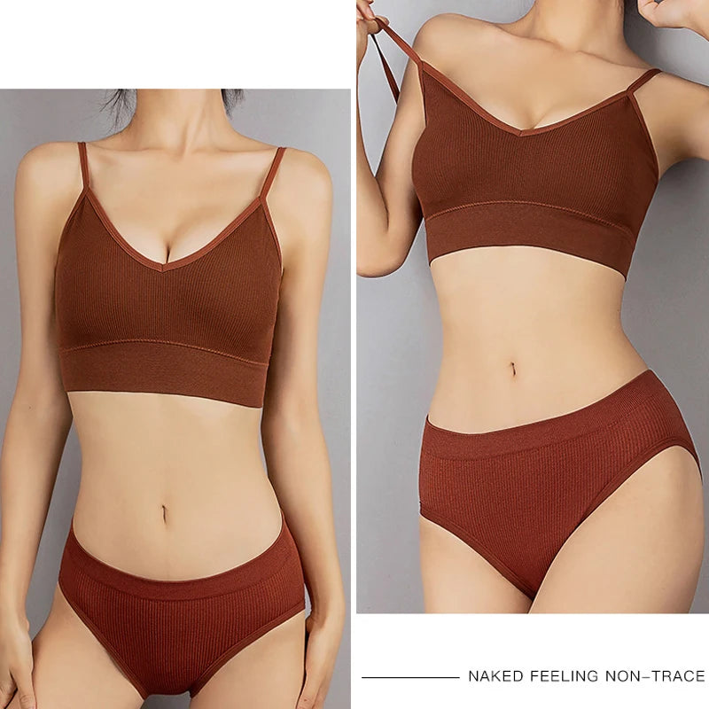 Sexy Seamless Backless Cotton Bra and Panty Set