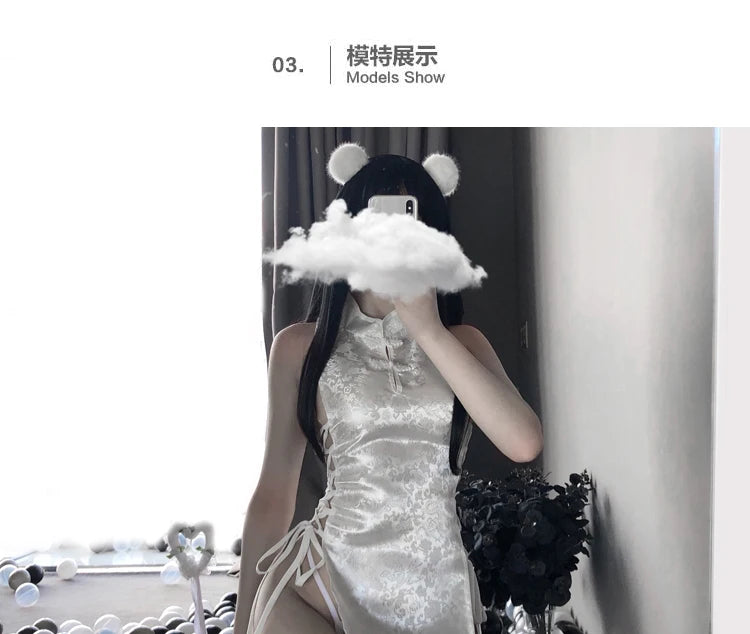 Hot Sexy Lingerie High Split Dress Cheongsam Pajamas Women Role-playing Uniform Baby Dolls Exotic Apparel Cosplay Costumes