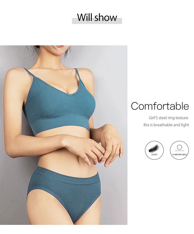 Sexy Seamless Backless Cotton Bra and Panty Set