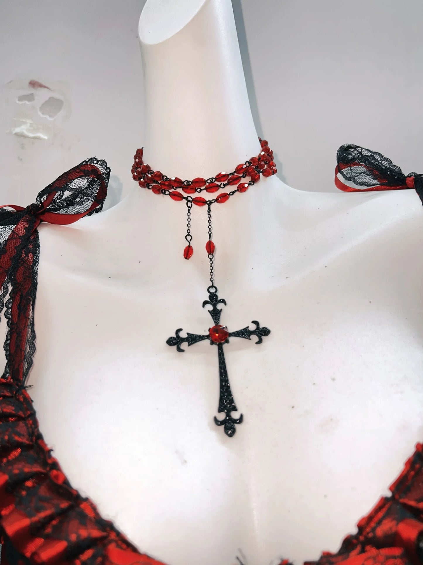 Original Gothic Black Red Dance Dress Christmas Outfit with a Large Bow Lace Straps a Sense Hierarchy Princess Dress for Women
