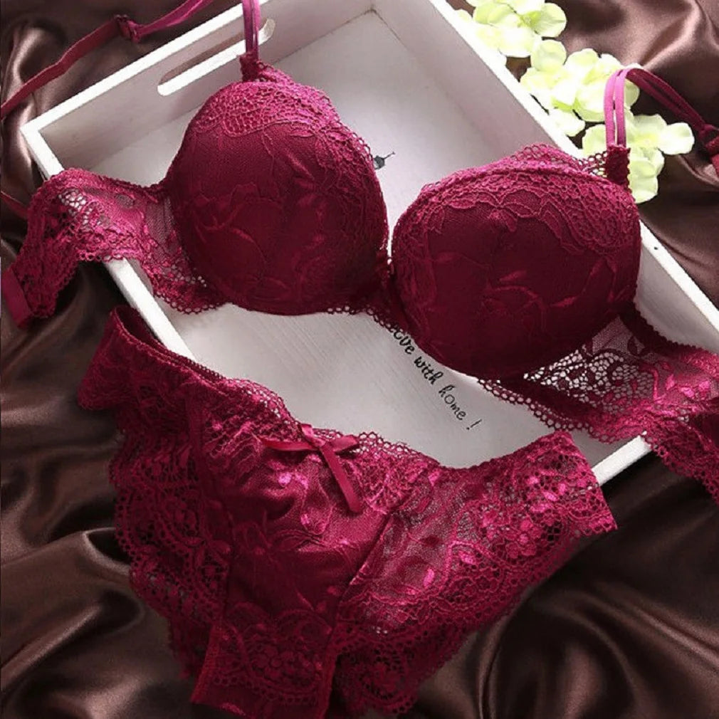 Newest Women's Push Up Embroidery Sexy Lace Floral Bra Sets Panties Underwear 5 Colors