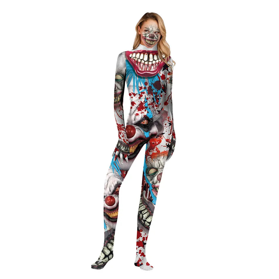 Color Cosplayer Halloween Purim Carnival Costume Women and Men Joker Cosplay Bodysuit Movie Costume Clown Sexy Zentai Catsuits