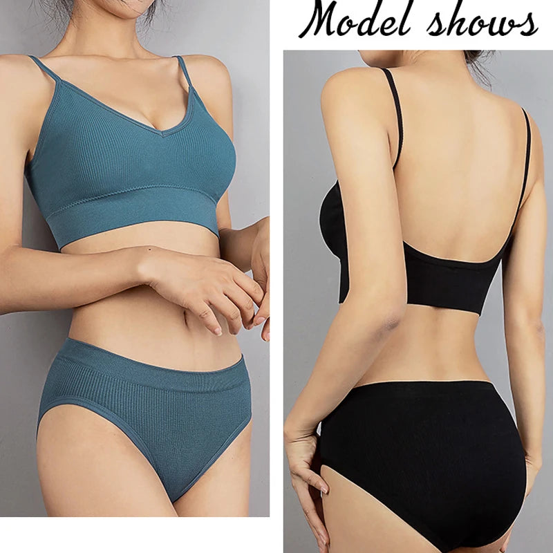 Sexy Seamless Backless Cotton Bra and Panty Set
