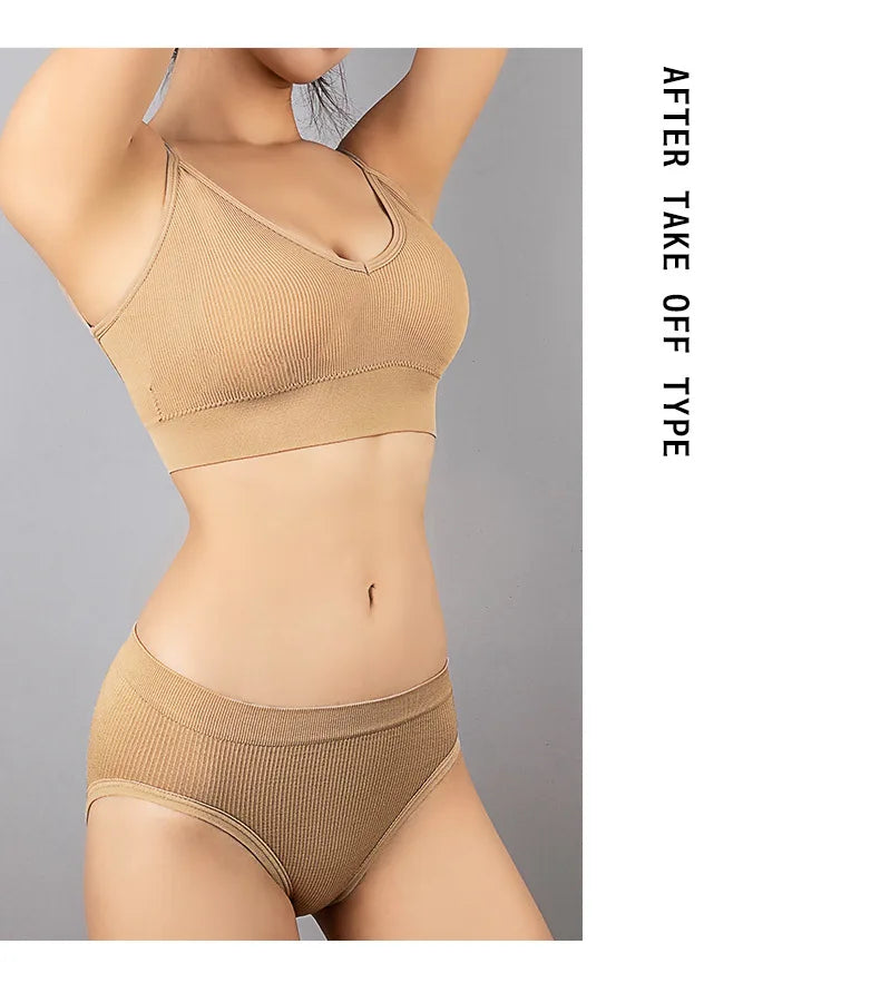 Sexy Seamless Backless Cotton Bra and Panty Set