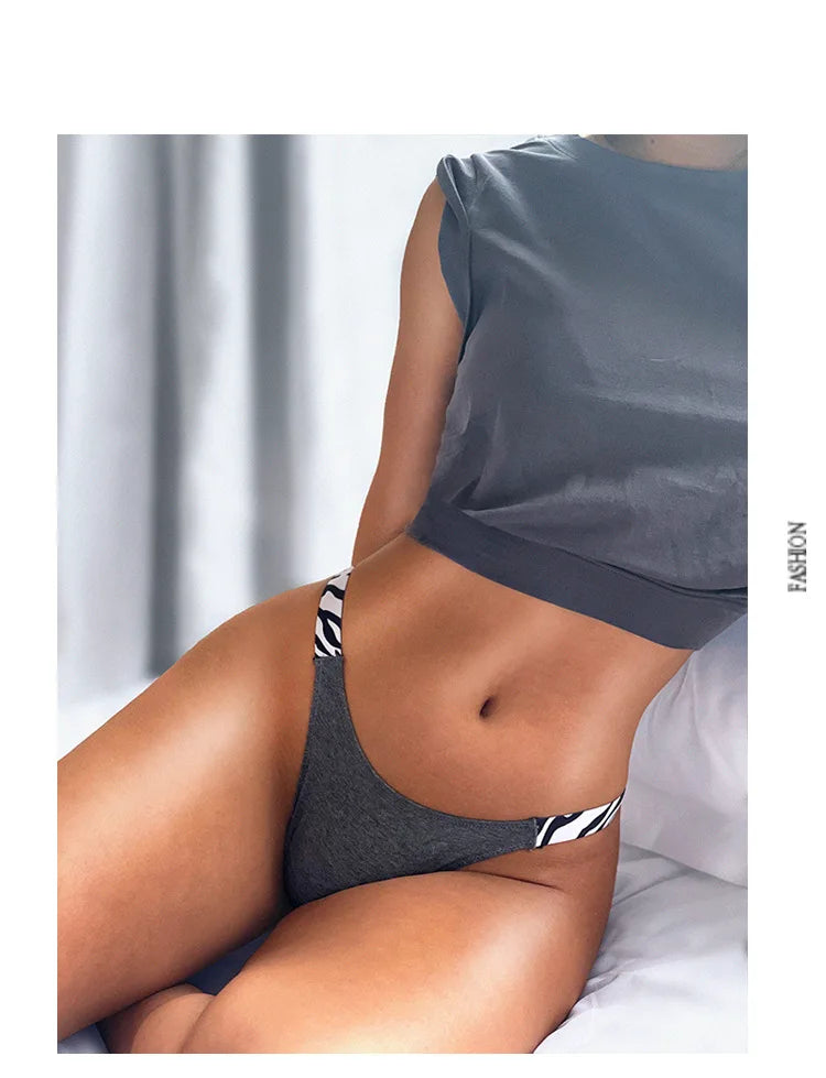 European New Solid Color Panties Zebra G-String Low Waist Seamless Underpants
