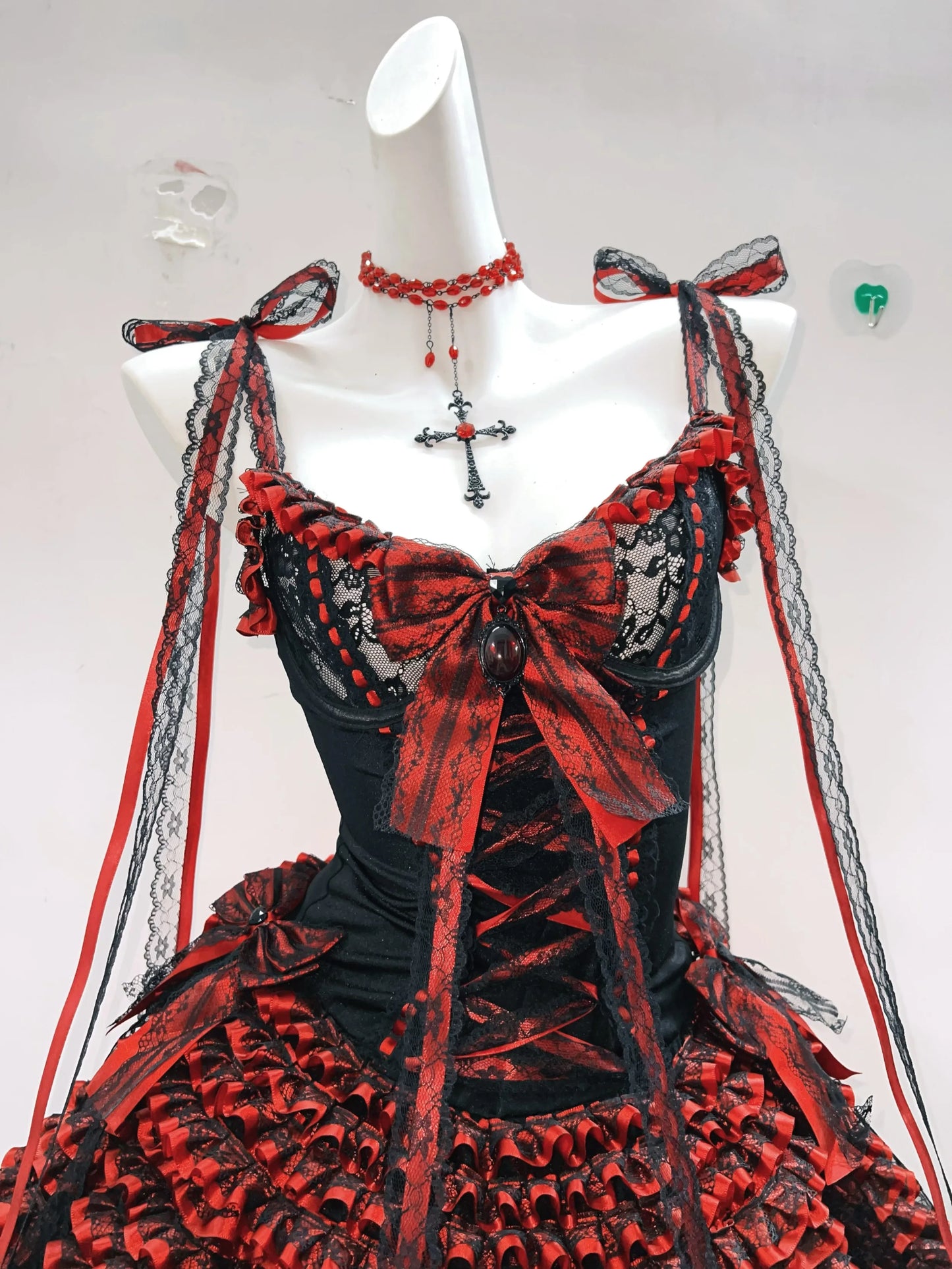 Original Gothic Black Red Dance Dress Christmas Outfit with a Large Bow Lace Straps a Sense Hierarchy Princess Dress for Women
