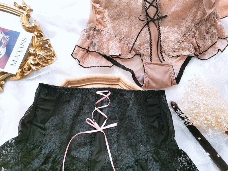 Japanese Style Plus Size Female White Panties Sweet Cross Bow Girl's Lingerie Kawaii Underwear Palace Ruffles Lace Briefs 6XL