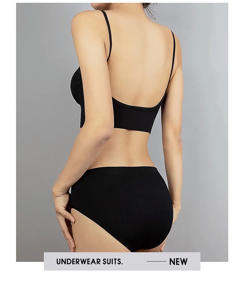 Sexy Seamless Backless Cotton Bra and Panty Set