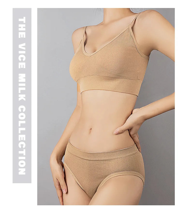 Sexy Seamless Backless Cotton Bra and Panty Set