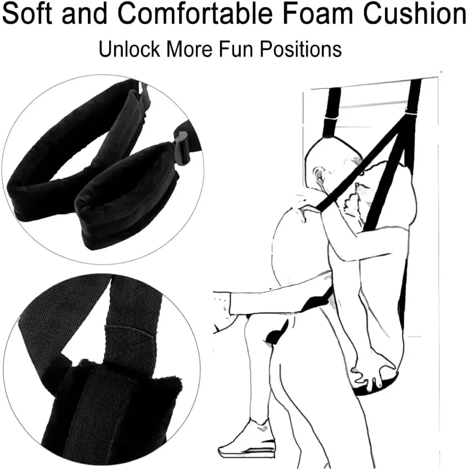 Over the Door Sex Swing with Soft Seat & Leg Pad Hanging Adult Cushion Door Swing M Split Leg Strap Sex Toys for Couples
