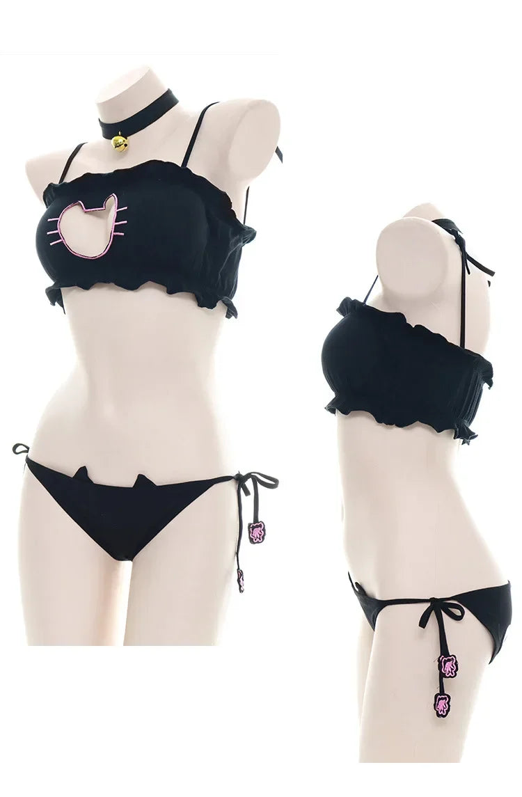 Sexy Lingerie Anime Cos Fun Sexy Underwear Black Lolita Sleepwear Three-point Women's Sexy Cosplay Cute Maid Uniform Bikini Cat
