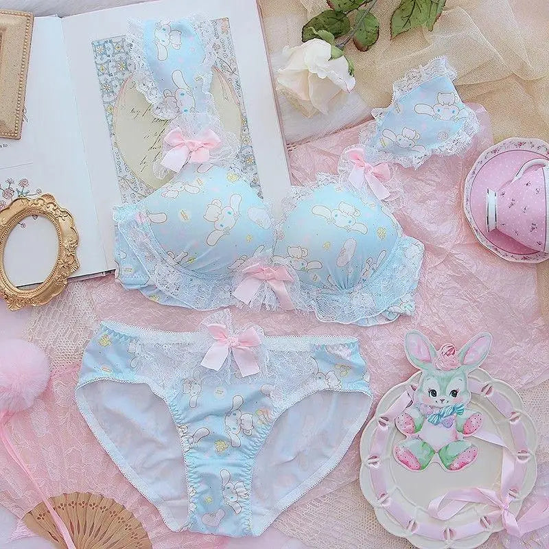 Women Bra Panties Set Cartoon Sanrios Girl's Wireless Lace Bra