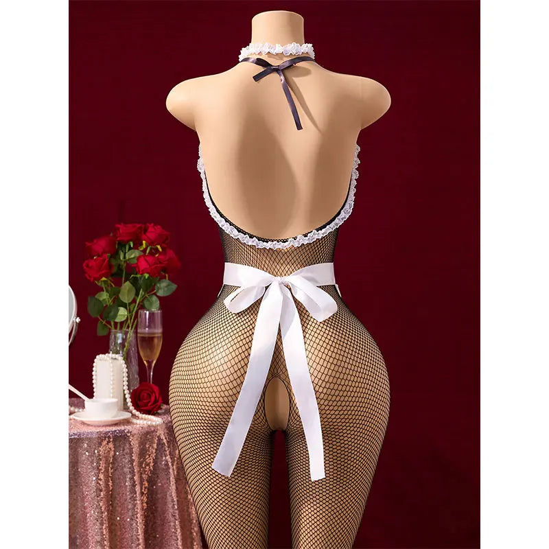 Cosplay Sex Doll Porn Costume Full Open Bra Bold Lingerie Sexy Stockings For Bedding Maid Uniform Set Includes Apron Accessories