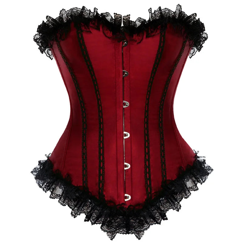 Sapubonva Corset Bustier with Lace Up Trim Satin Corsets Overbust Costumes Ladies Shaper Victorian Corset Top Blue Yellow Red