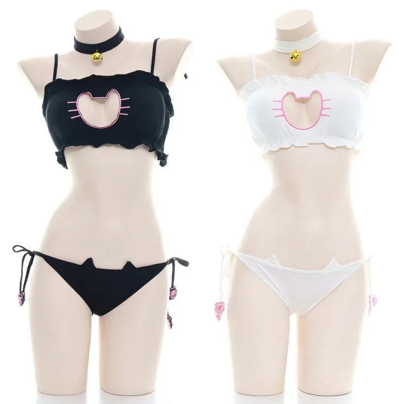 Sexy Lingerie Anime Cos Fun Sexy Underwear Black Lolita Sleepwear Three-point Women's Sexy Cosplay Cute Maid Uniform Bikini Cat
