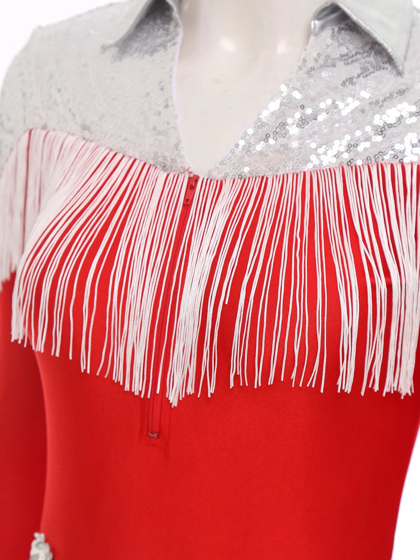 Womens Sparkly Western Cowgirl Cosplay Costume 70s 80s DiscoBodysuit Playsuit Front Zip Tassel Fringe Sequins Boyshorts Rompers