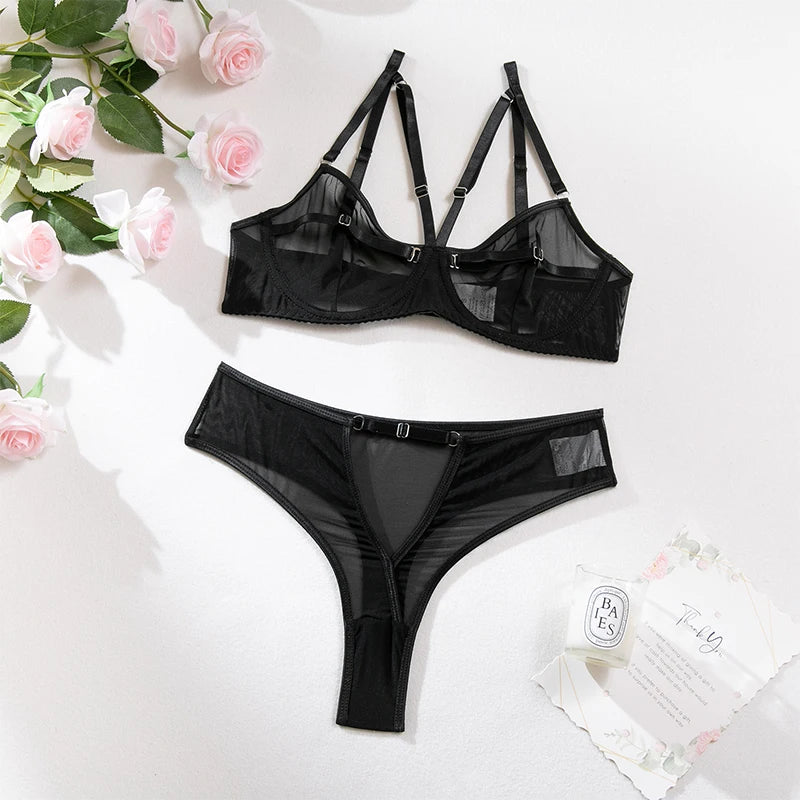 Bra and Briefs Sets Lace Flower Embroidery
