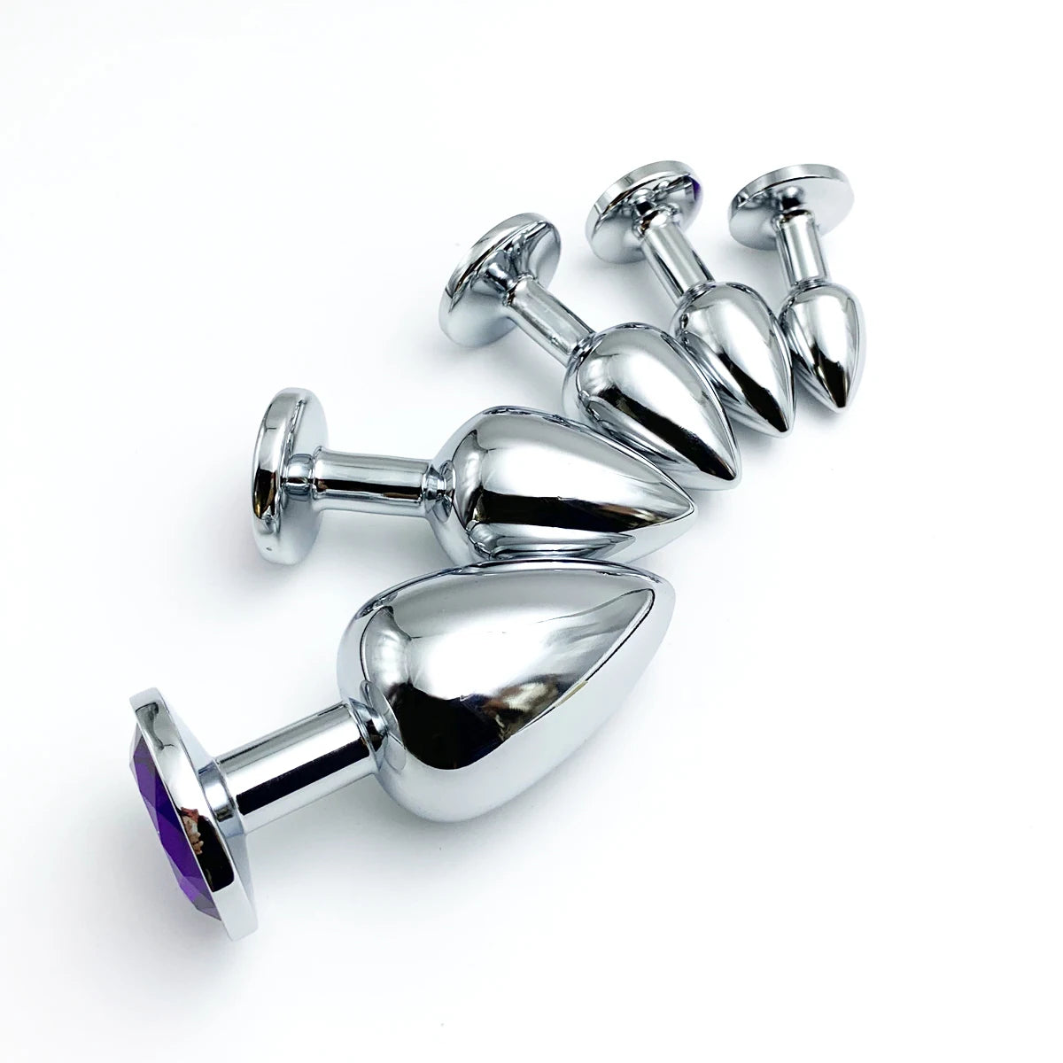 Metal Anal Plug Purple Jewel for Beginner To Expert Size