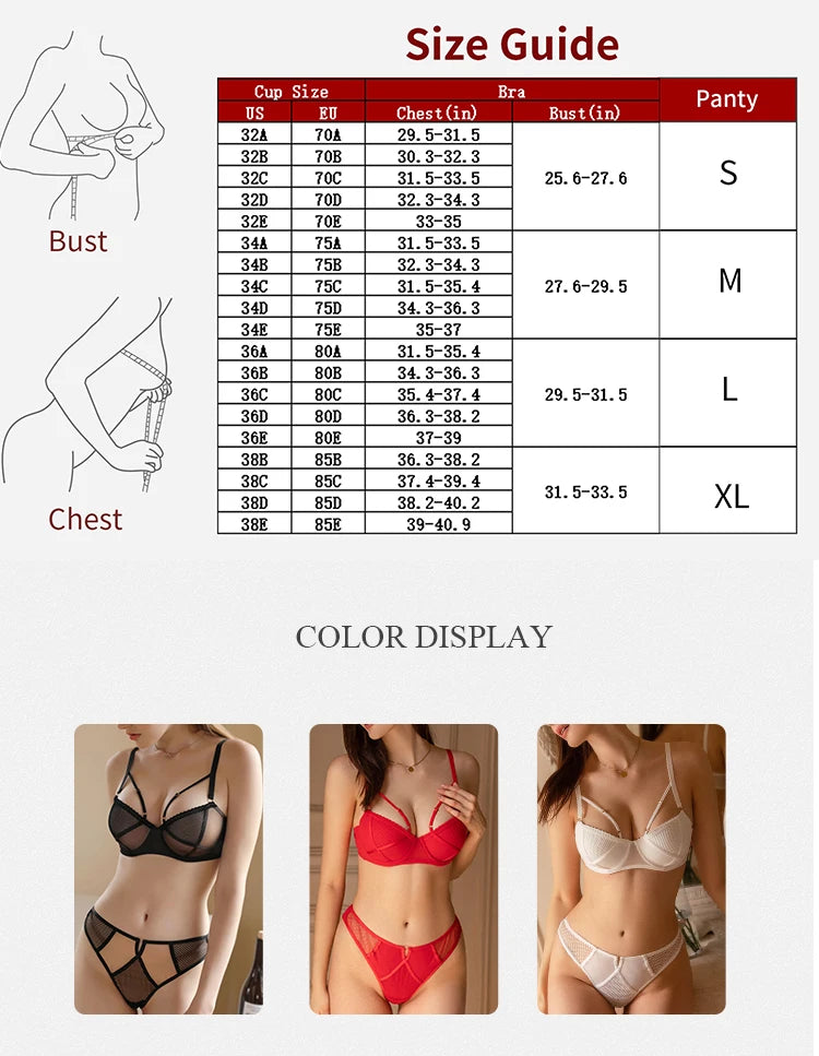 Mesh Fishing Net Color Block Bra Set Breathable Bra And Panties Combo