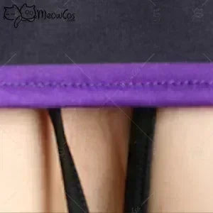 Erotic Striped Short Top and Panty Purple Set with Fishnet Stockings and Corset Cosplay Costume