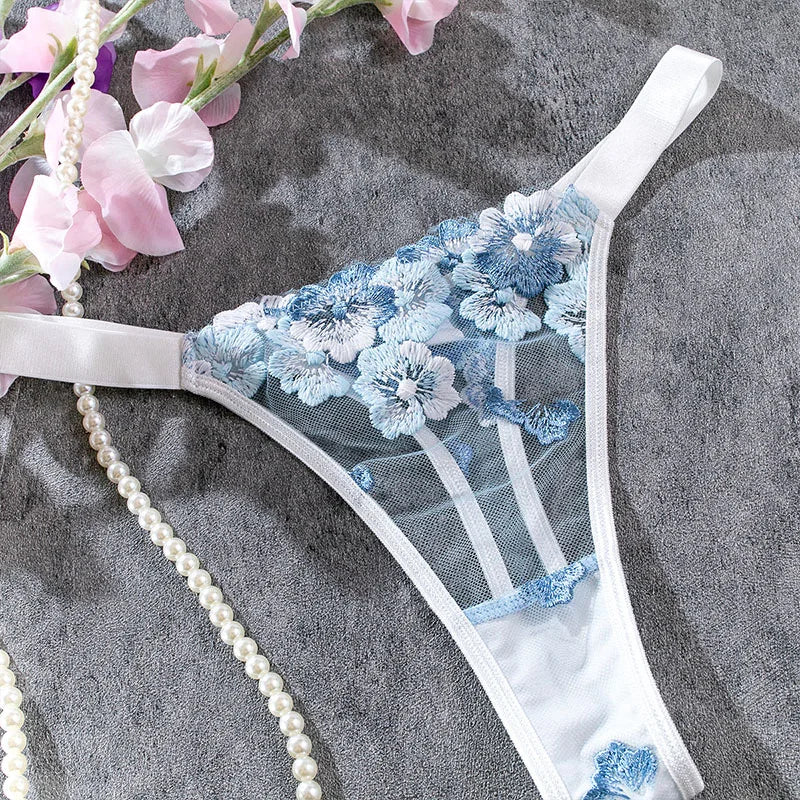 Bra and Briefs Sets Lace Flower Embroidery