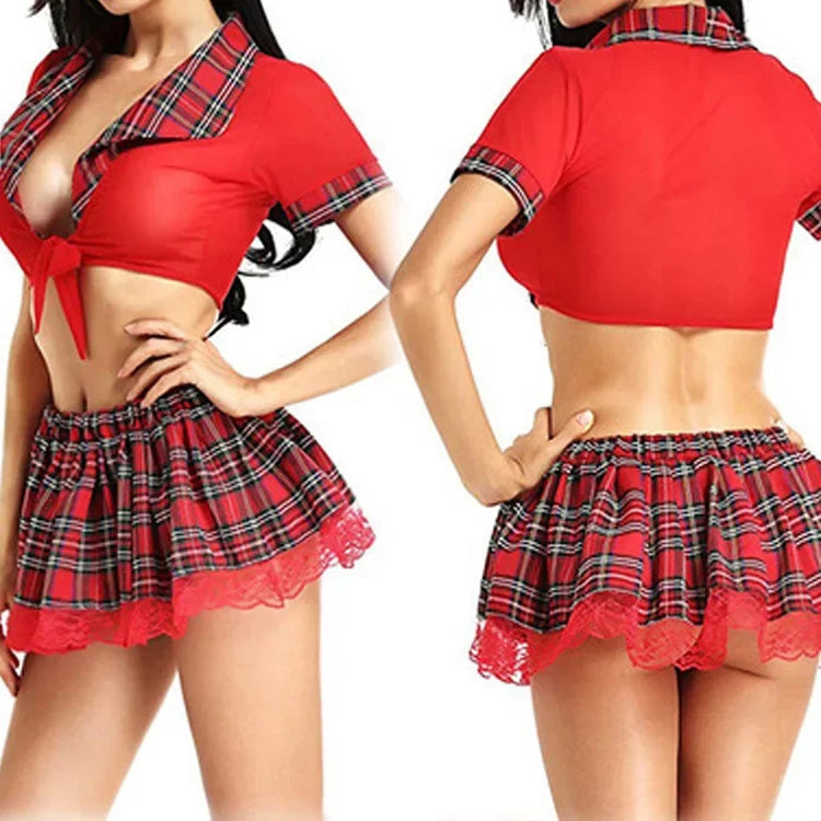 Sexy Cosplay Lingerie School Student Uniform Role Play Costume Women Cute Mini Skirt Tight Blouse Set Porn College Girl Shirts
