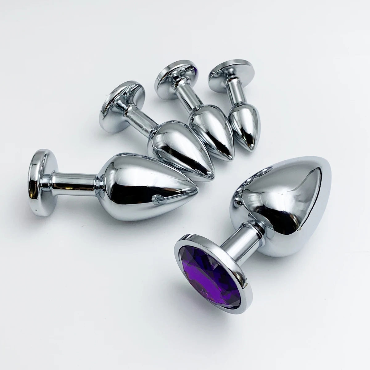 Metal Anal Plug Purple Jewel for Beginner To Expert Size